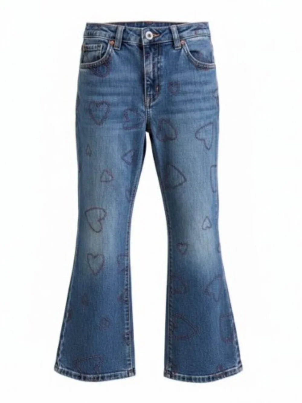 Vintage GYMBOREE Embroidered Hearts Flare Leg Denim Jeans Girls Size 7